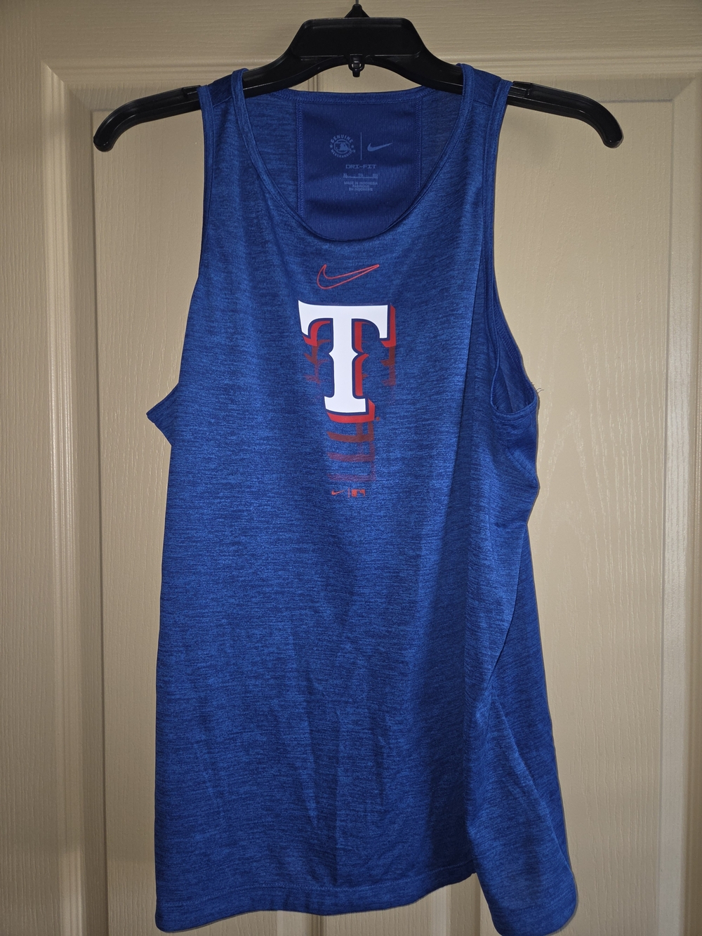 Nike Blue Texas Rangers Athletic Tank Top with Red Accents